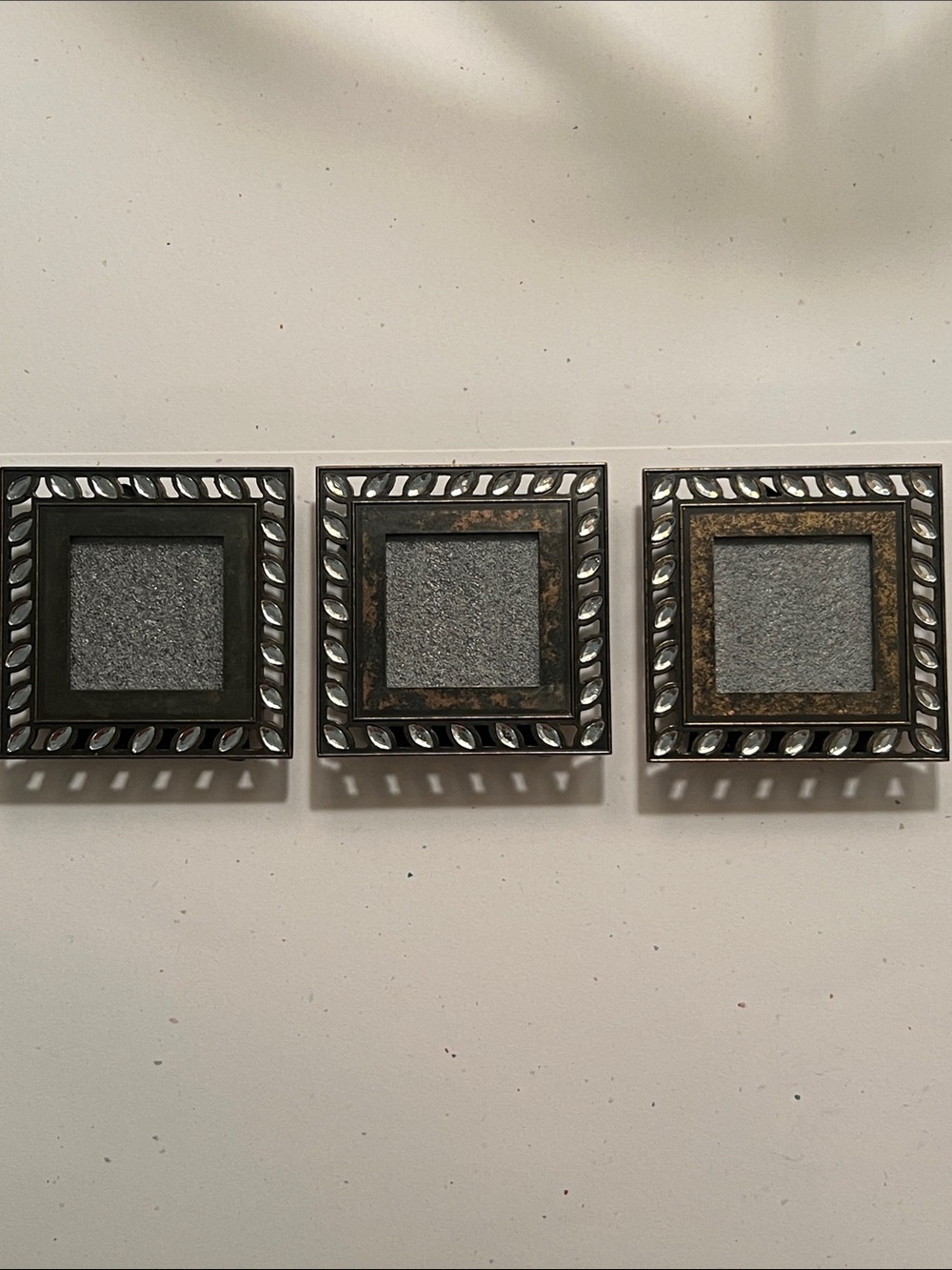 Pottery Barn Set of Three Ornate Bronze Square with Crystals Picture Frames